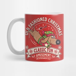 Cute Funny Christmas Doxie sledding on Dachshund Dog tee Mug